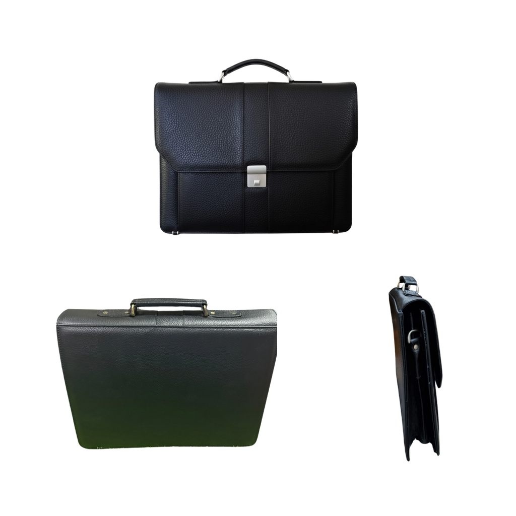 The LB-0002 Briefcase — Pebbled Black