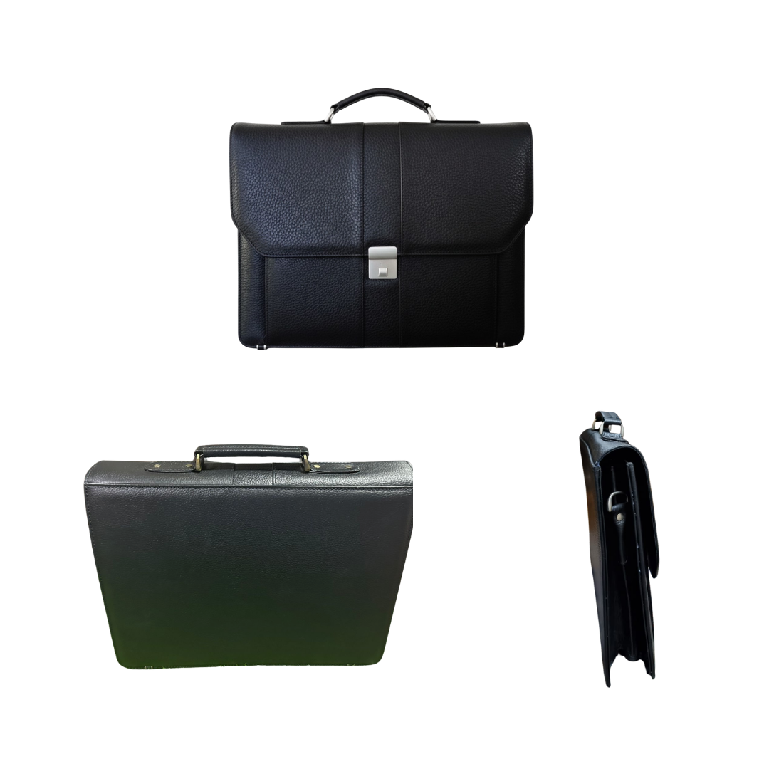 The LB-0002 Briefcase — Pebbled Black